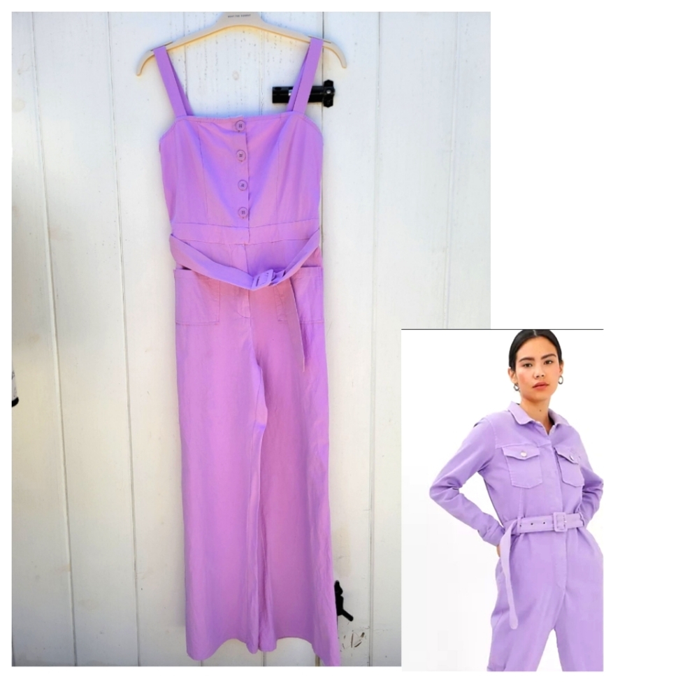 PrettyLittleThing Lilac Belted 100% Cotton Jumpsuit‎ Size 6